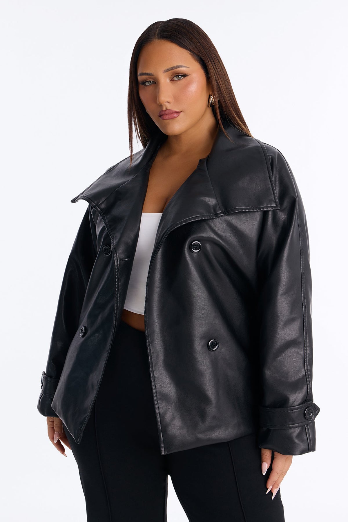 Let It Rain Faux Leather Short Trench - Black