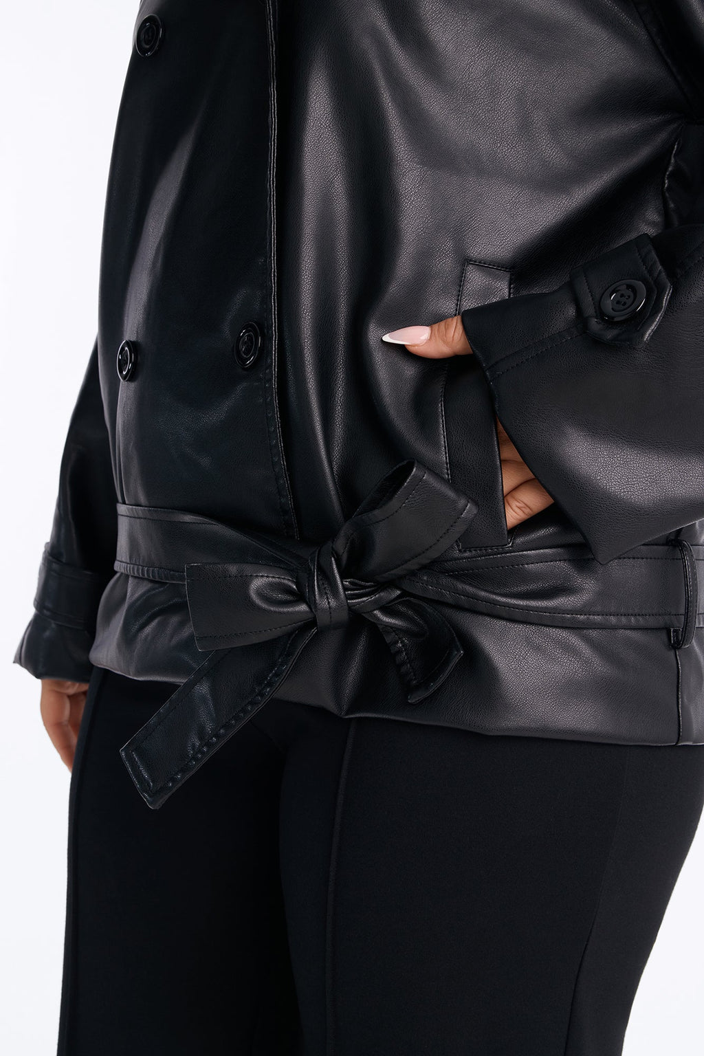 Let It Rain Faux Leather Short Trench - Black