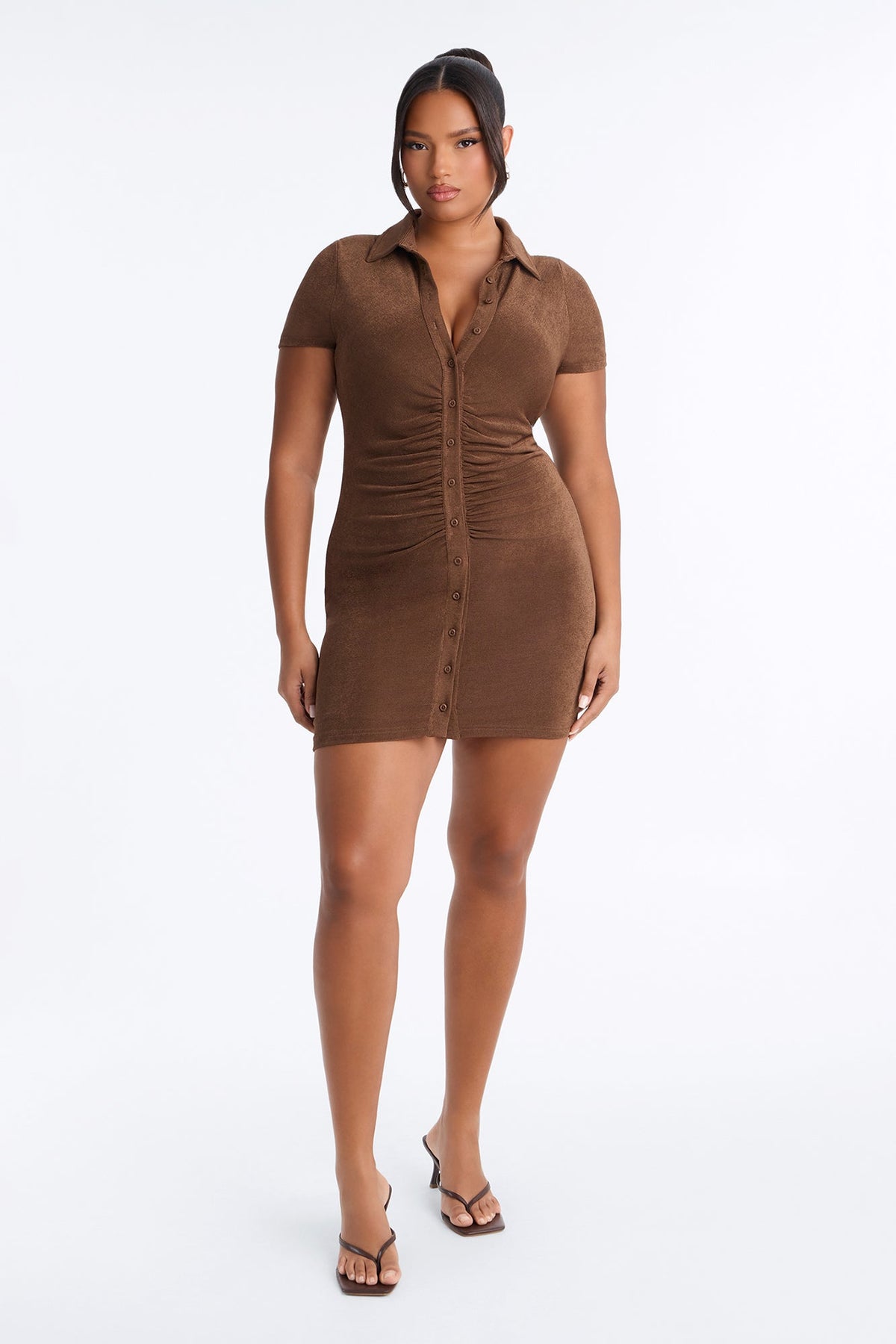 Silky Smooth Slinky Mini Dress - Chocolate