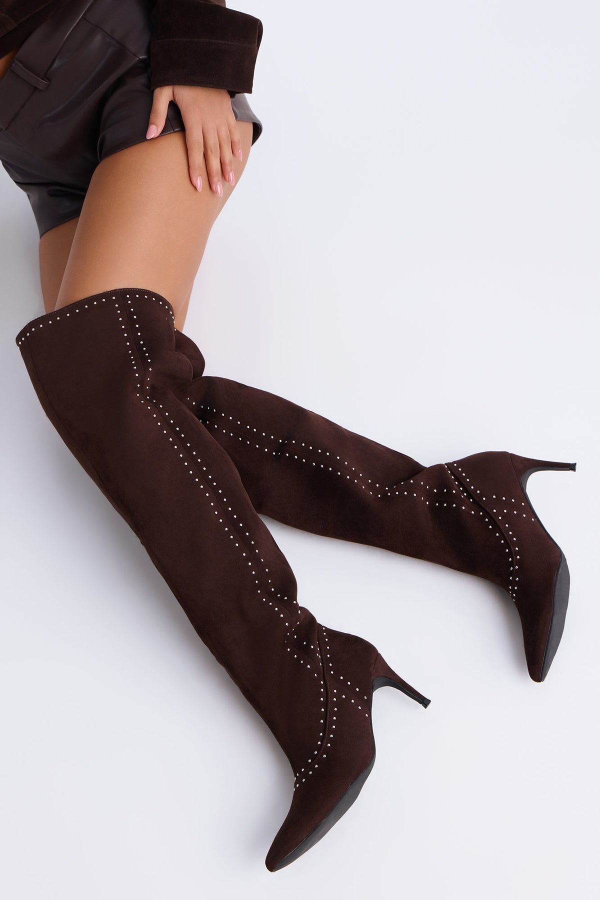 Finding Studs Heeled Boots - Chocolate