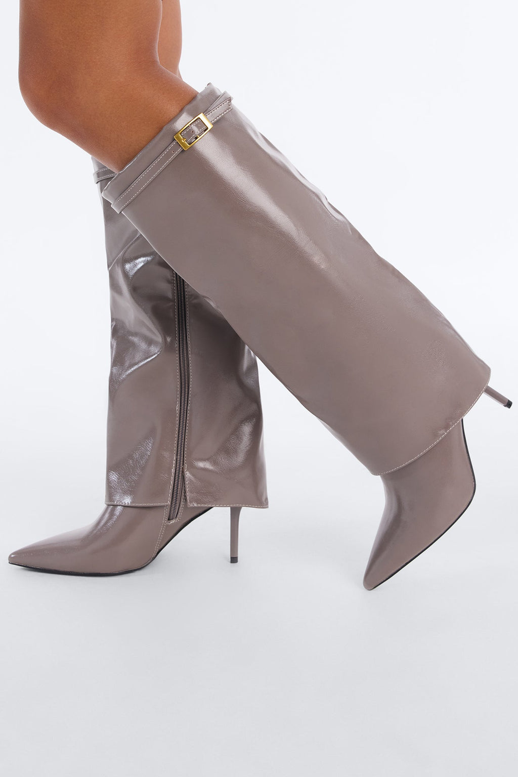 Final Touch Overlay Heeled Boots - Grey