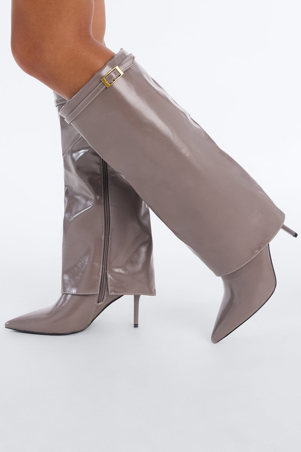 Final Touch Overlay Heeled Boots - Grey