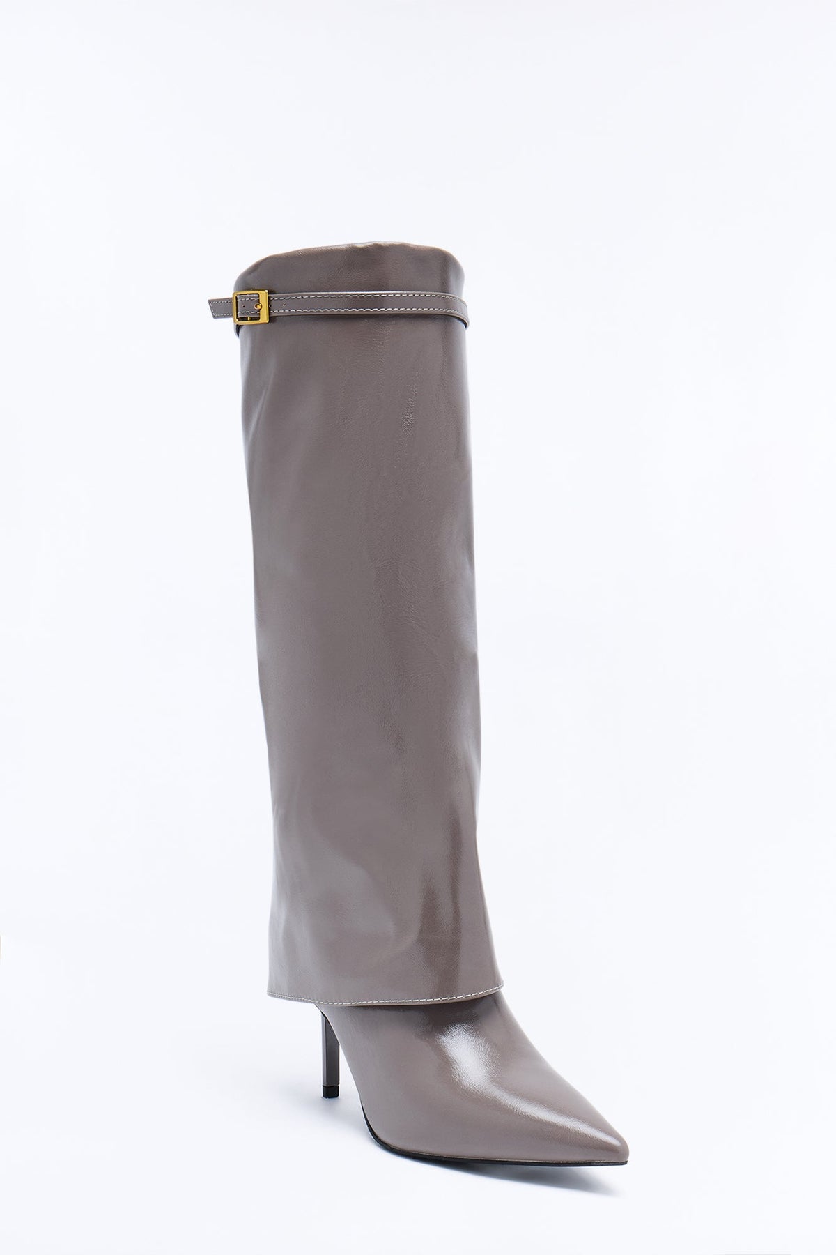 Final Touch Overlay Heeled Boots - Grey
