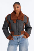 Aria Faux Leather Shearling Jacket - Black/Brown