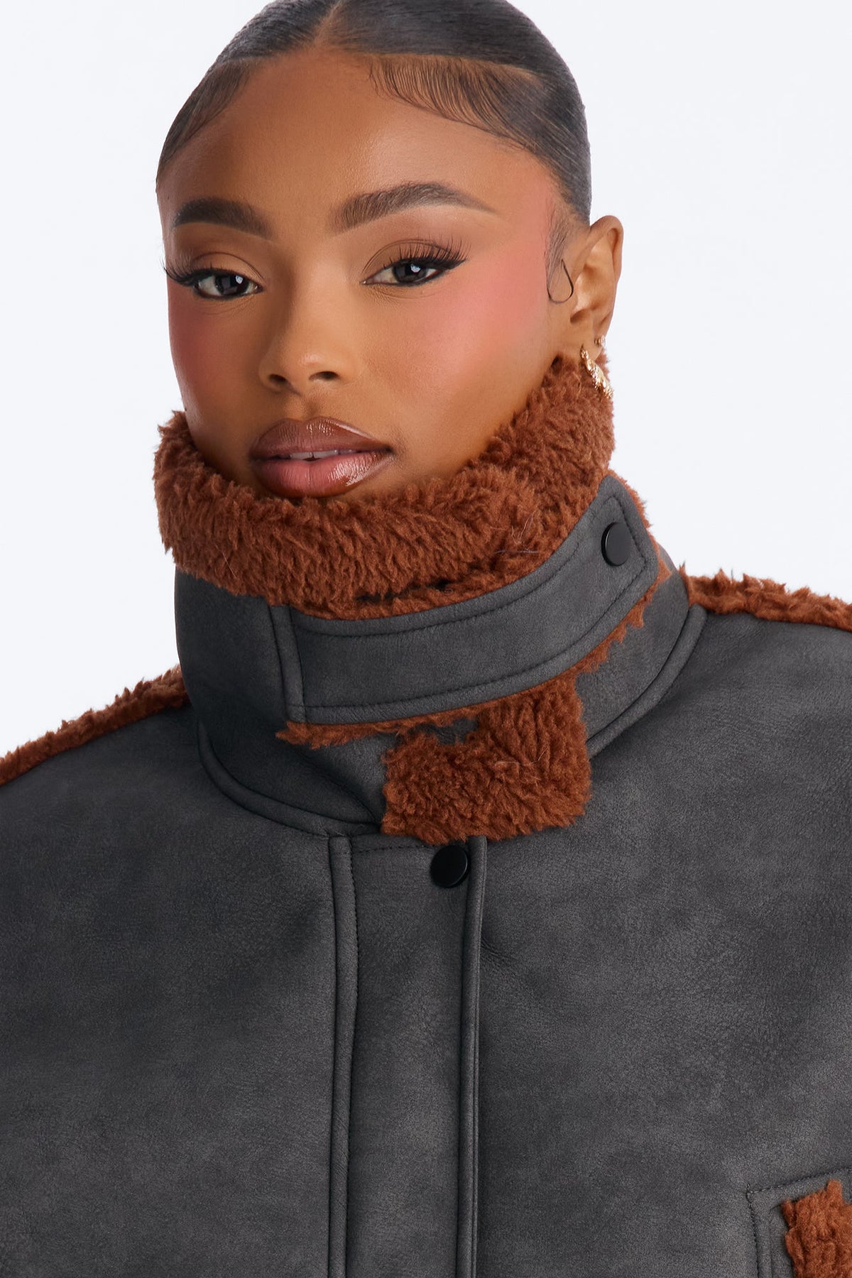 Aria Faux Leather Shearling Jacket - Black/Brown