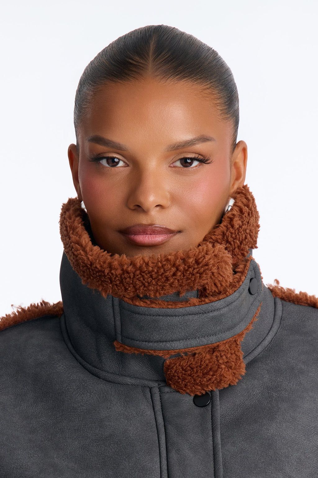 Aria Faux Leather Shearling Jacket - Black/Brown