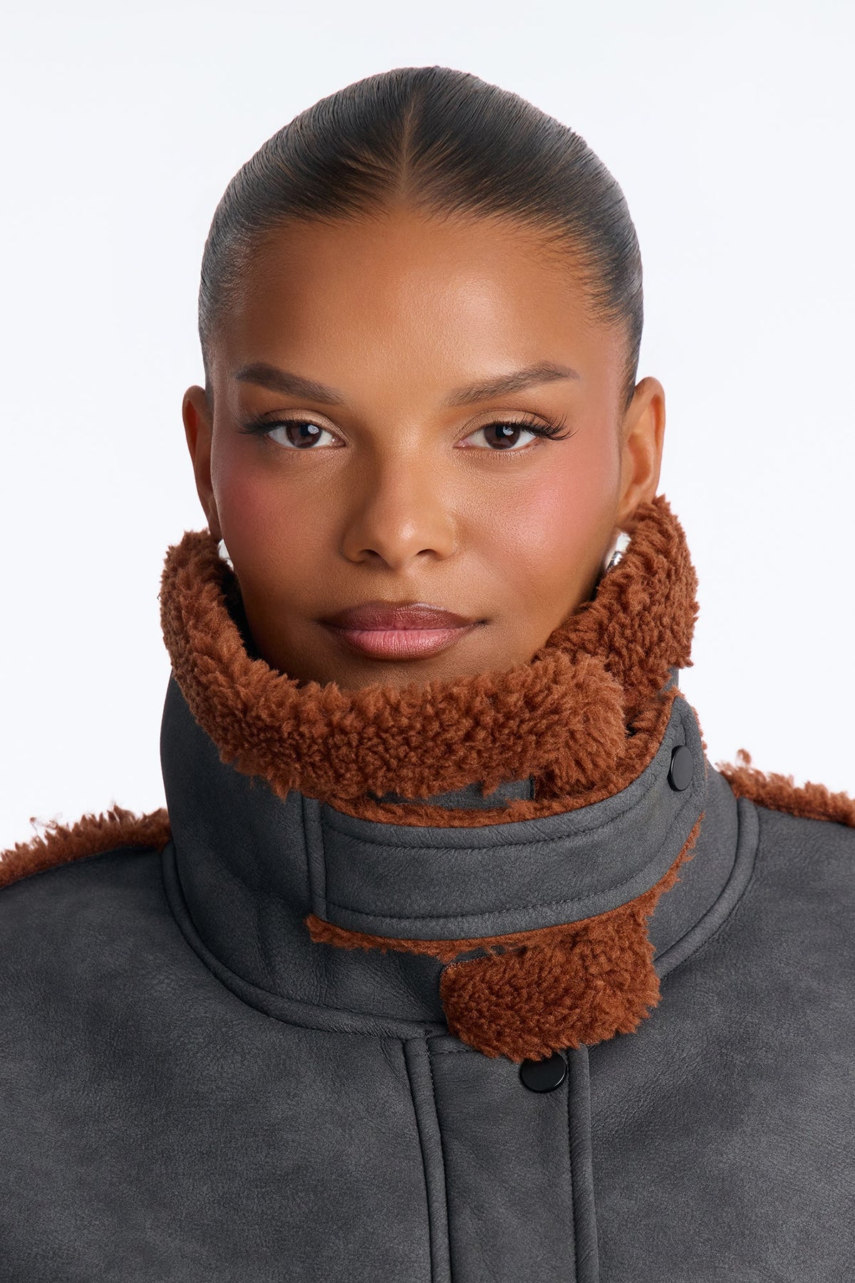 Aria Faux Leather Shearling Jacket - Black/Brown