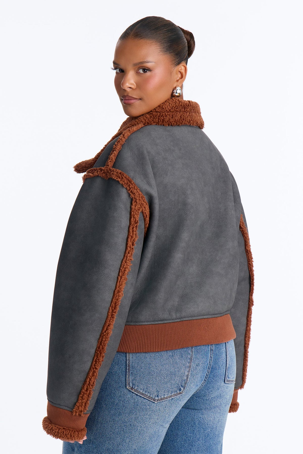 Aria Faux Leather Shearling Jacket - Black/Brown