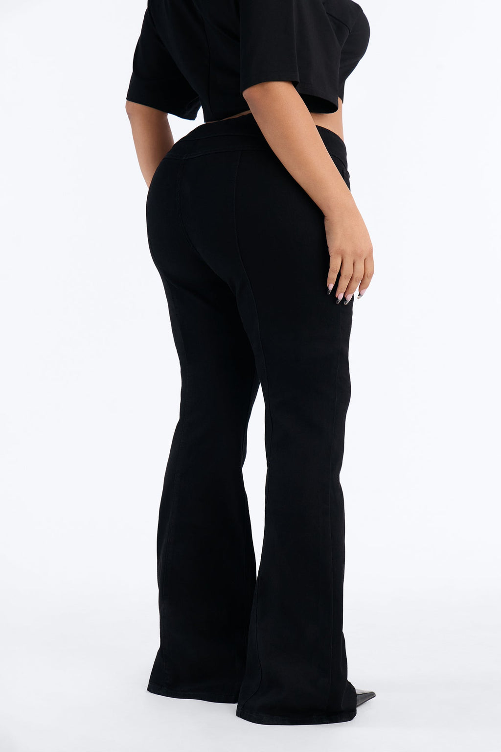 Nights To Remember Low Rise Pintuck High Stretch Flare Jeans - Black