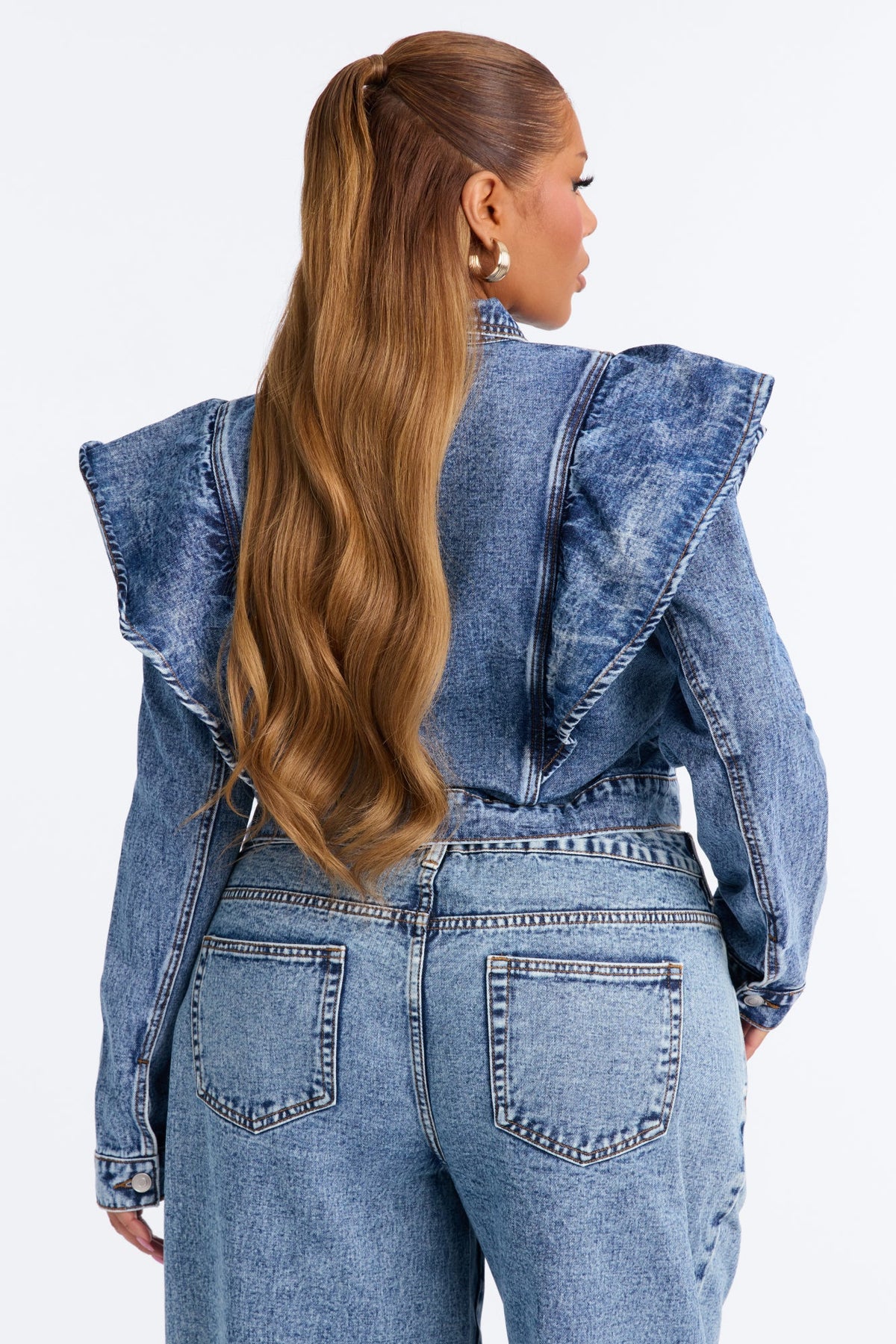 Amandine Ruffle Denim Jacket - Dark Wash