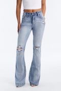 Tall Key Figure Ripped Stretch Flare Jeans - Medium Wash