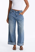 Crop En Route Cuffed Wide Leg Jeans - Medium Wash