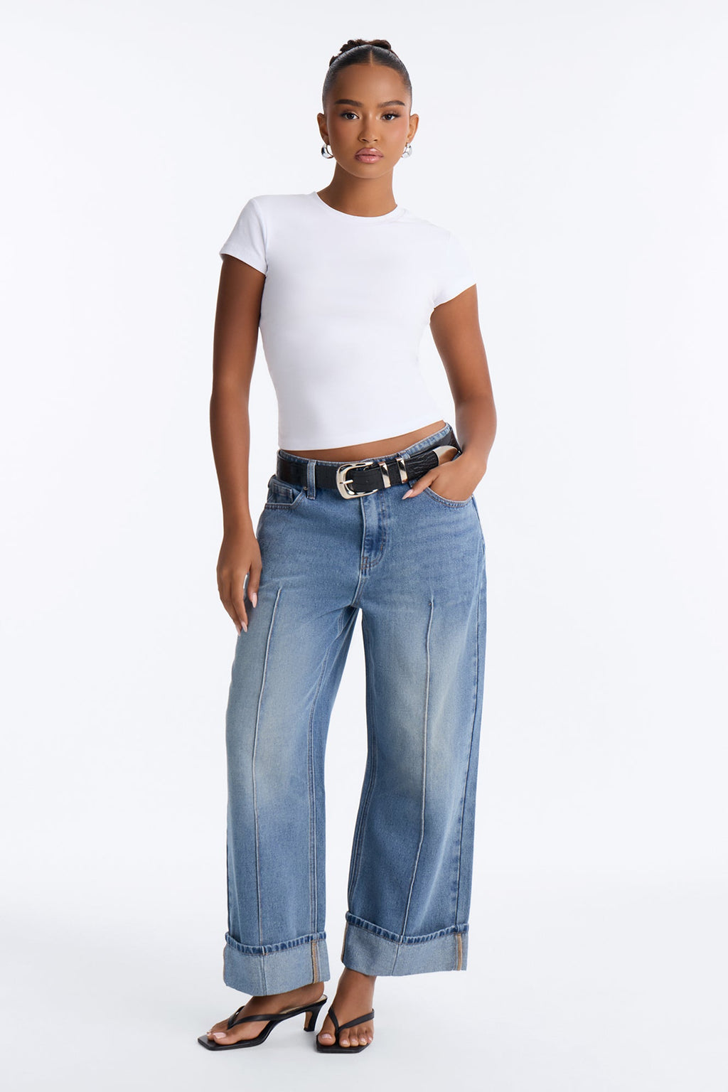 Crop En Route Cuffed Wide Leg Jeans - Medium Wash