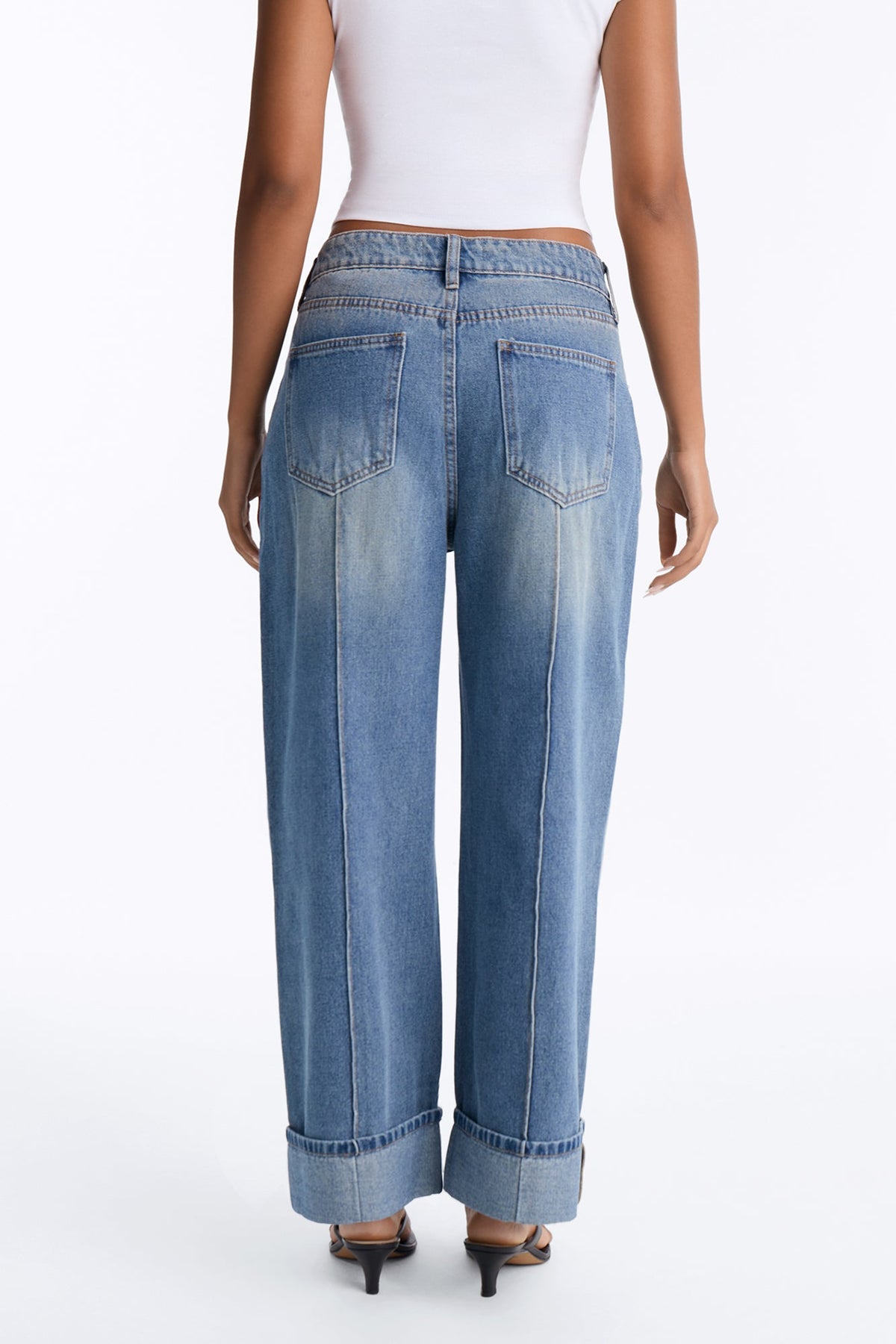 Crop En Route Cuffed Wide Leg Jeans - Medium Wash