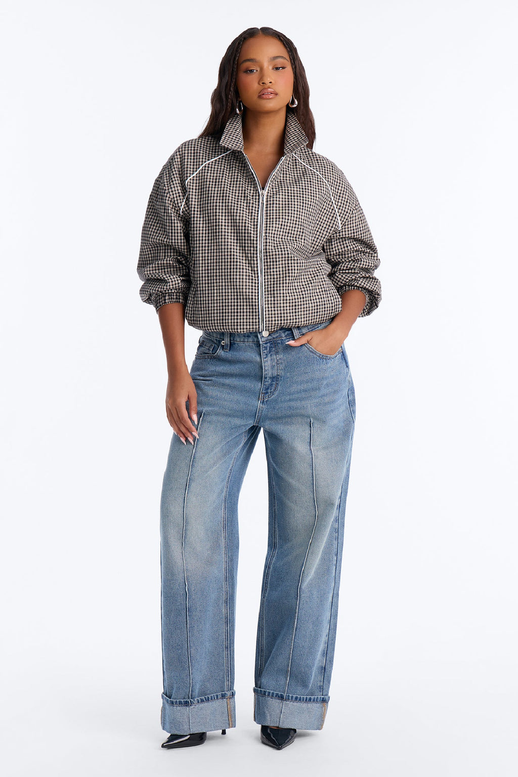 Petite En Route Cuffed Wide Leg Jeans - Medium Wash