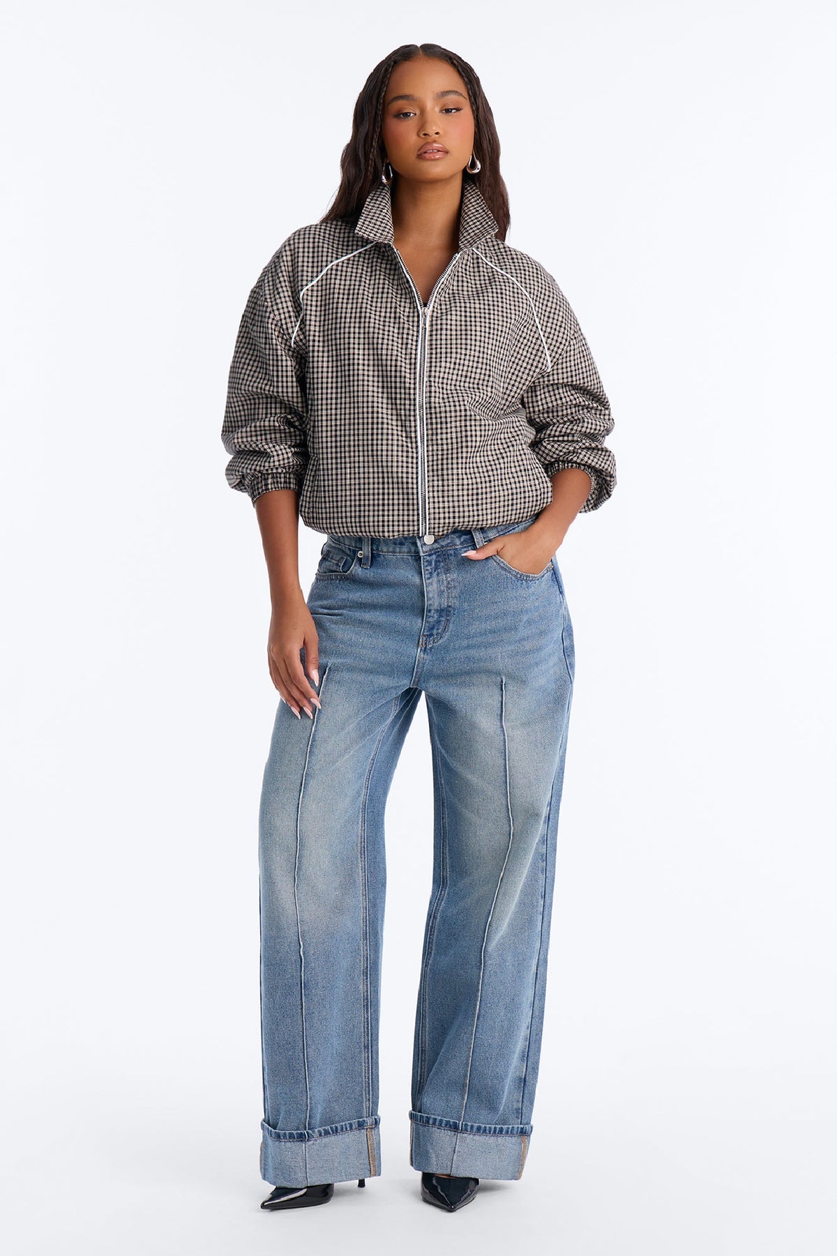 Petite En Route Cuffed Wide Leg Jeans - Medium Wash