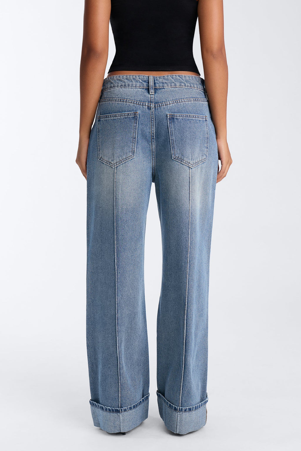 Petite En Route Cuffed Wide Leg Jeans - Medium Wash