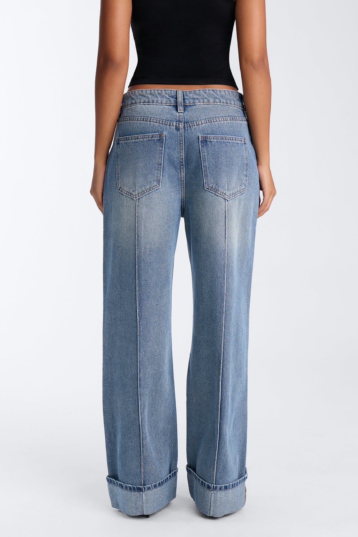 Petite En Route Cuffed Wide Leg Jeans - Medium Wash