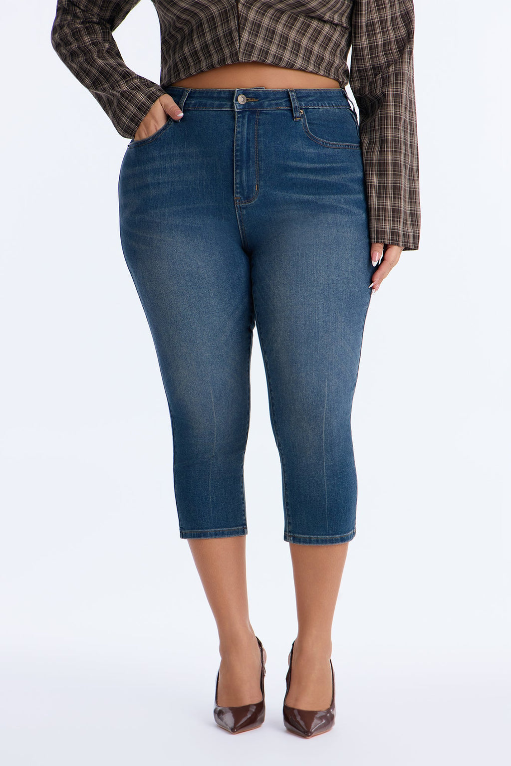 Wait Up Stretch Denim Capris - Dark Wash
