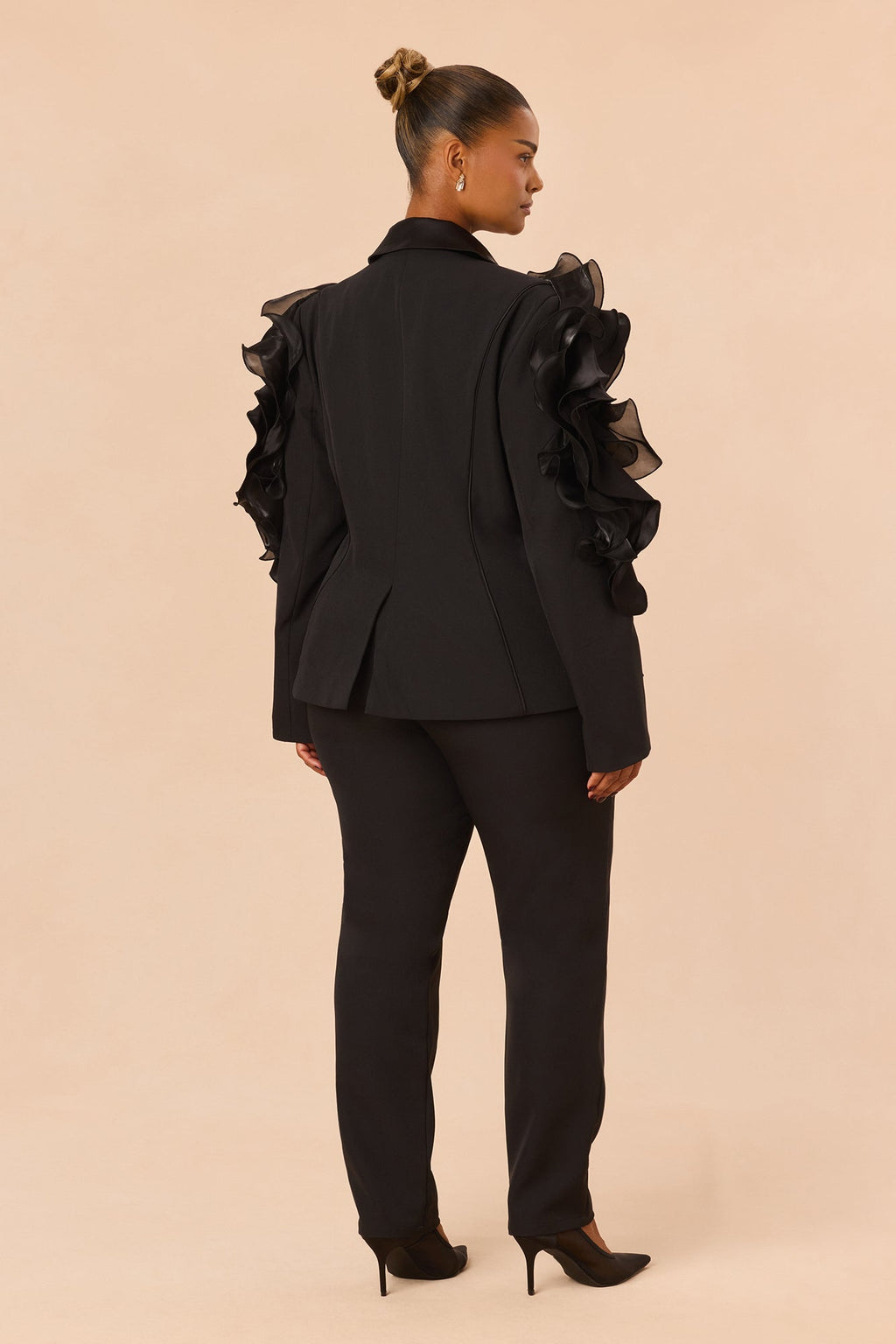 Private Affair Ruffle Blazer Pant Set - Black