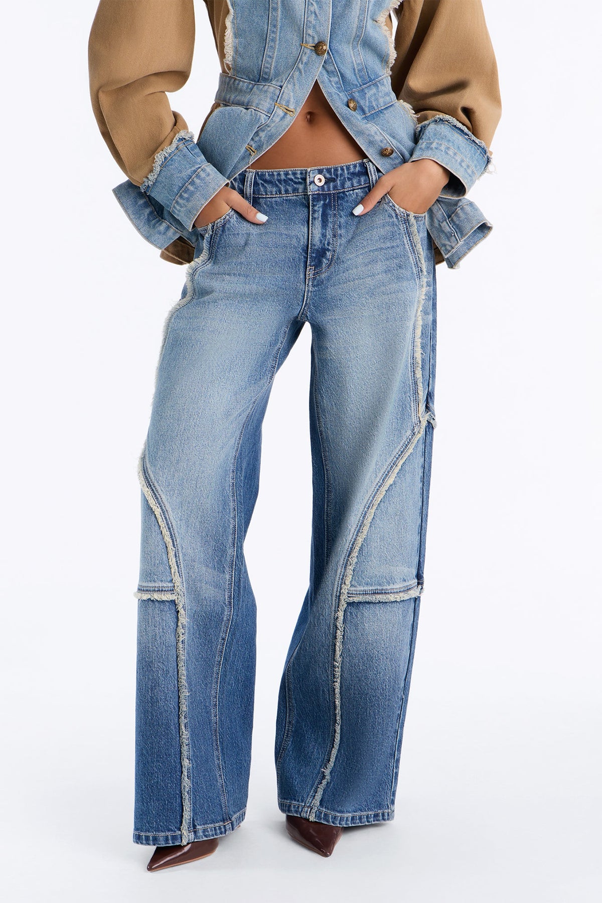On The Fray Mid Waist Wide Leg Jeans - Dark Wash