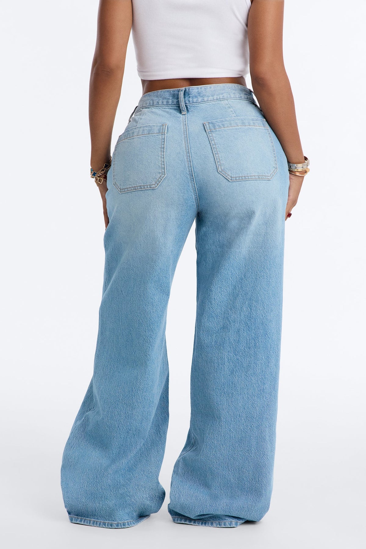 Cairo Mid Waist Low Stretch Wide Leg Jeans - Light Wash