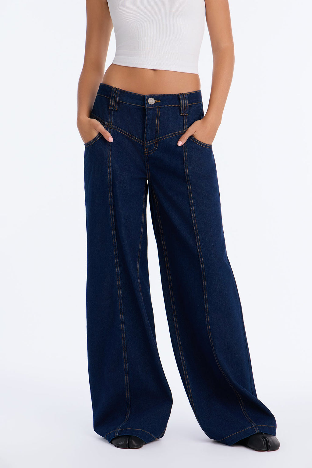 Drop A Comment Non Stretch Wide Leg Jeans - Rinse Blue Wash