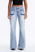 Lie To Me Low Rise Shadow Pocket Stretch Flare Jeans - Light Wash