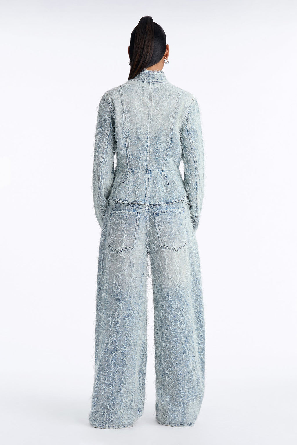 Fiammetta Textured Baggy Wide Leg Jeans - Light Blue Wash