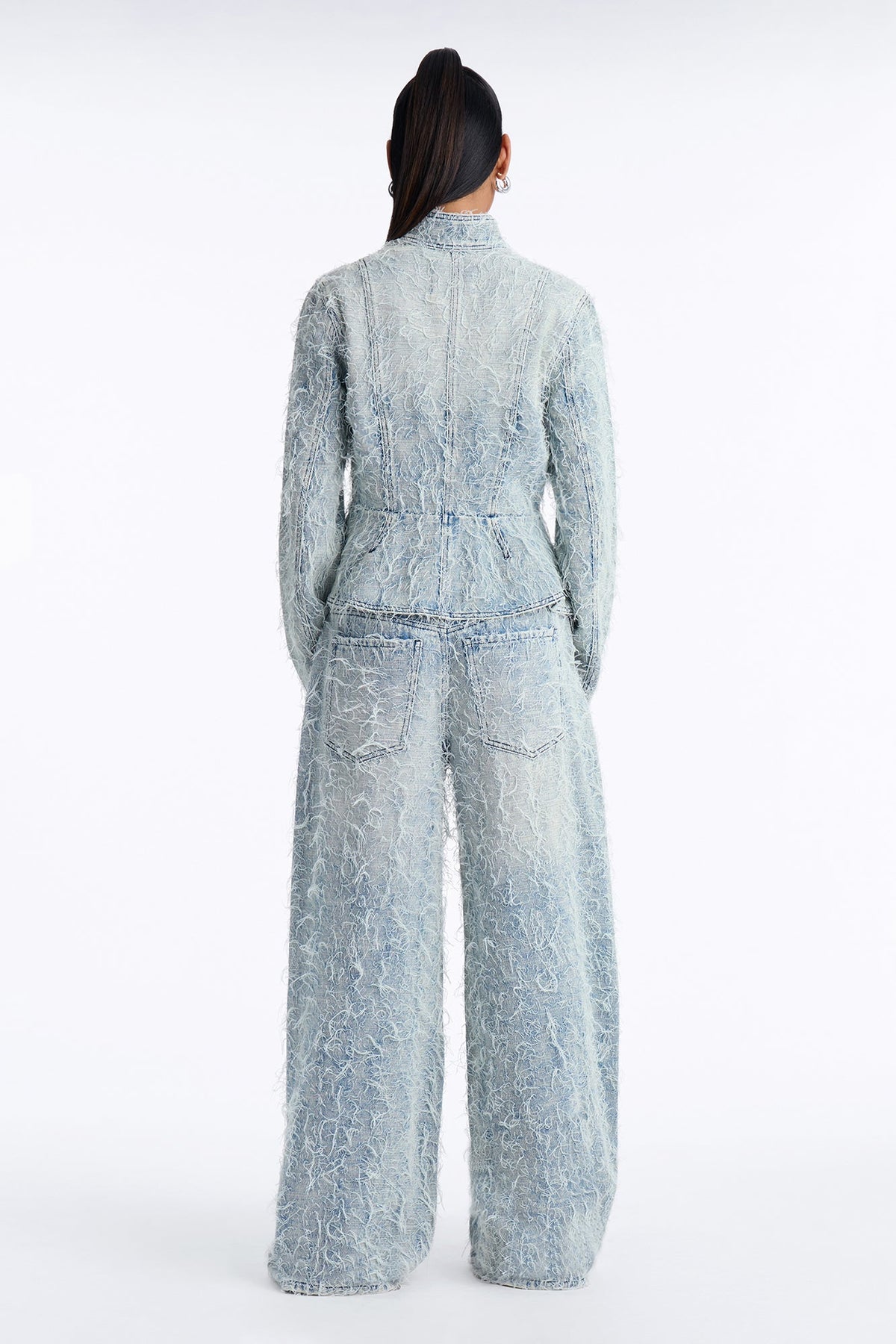 Fiammetta Textured Baggy Wide Leg Jeans - Light Blue Wash