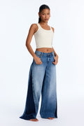Best Of Us Two Tone Wide Leg Jeans - Medium Wash