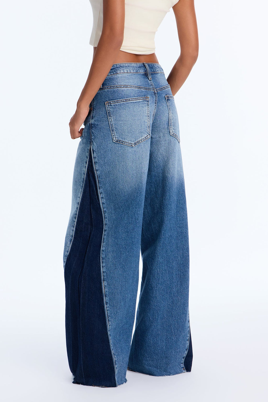 Best Of Us Two Tone Wide Leg Jeans - Medium Wash