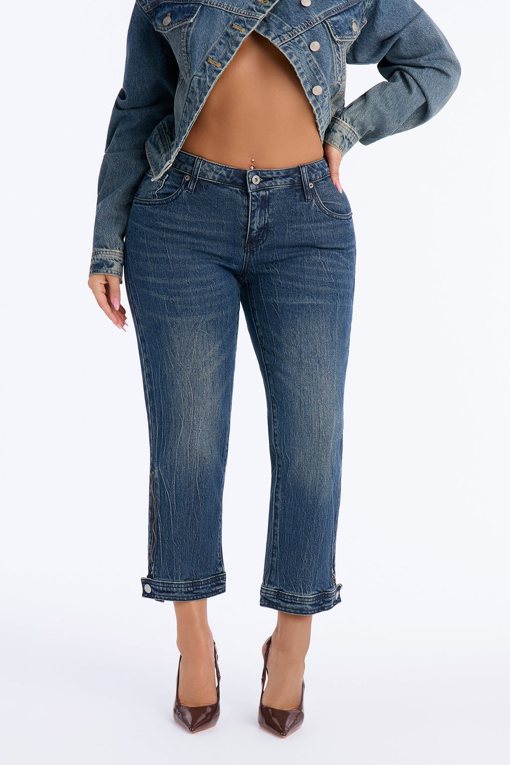 Madrid Premium Washed Cropped Straight Leg Jeans - Dark Wash