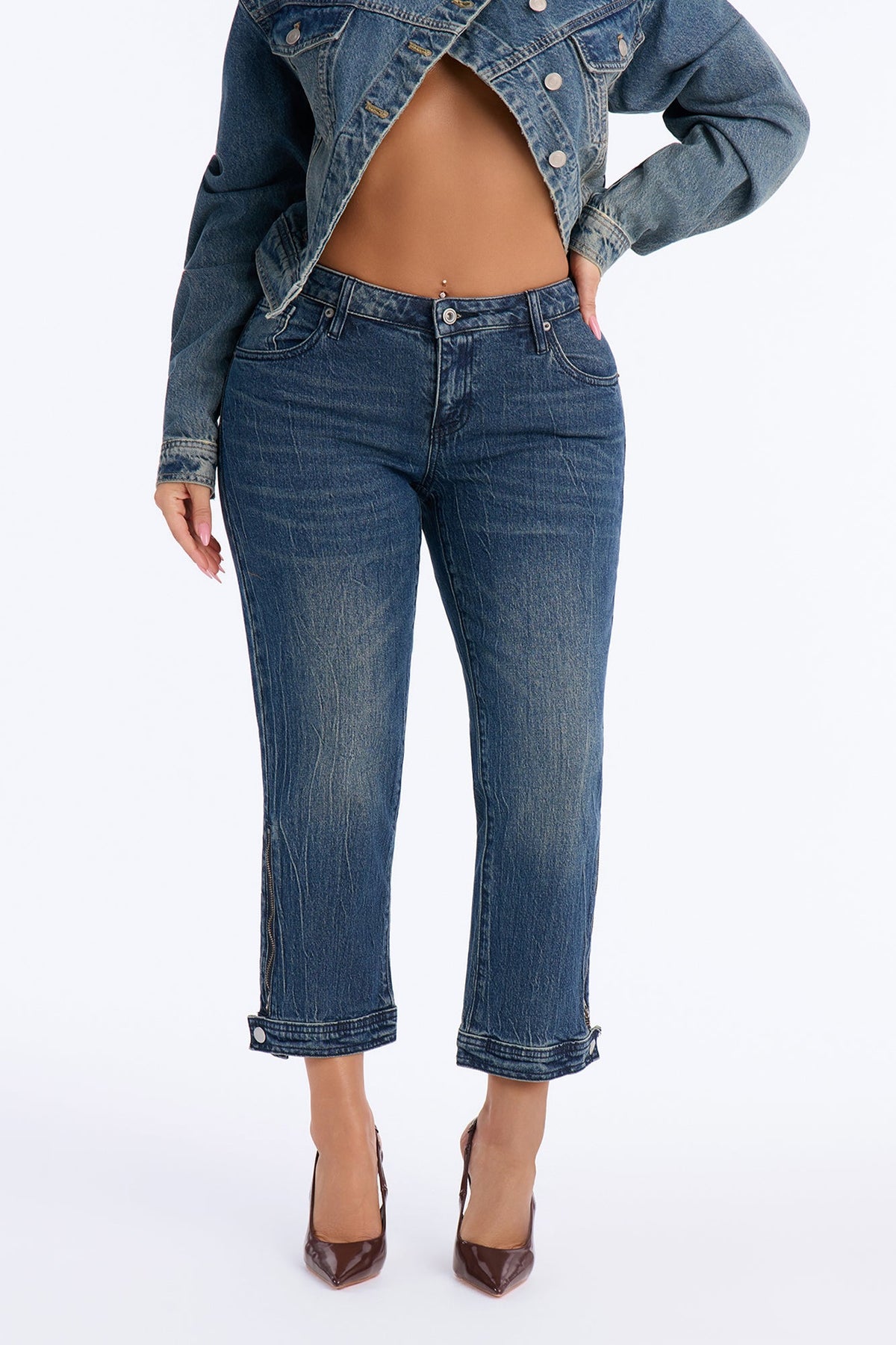 Madrid Premium Washed Cropped Straight Leg Jeans - Dark Wash