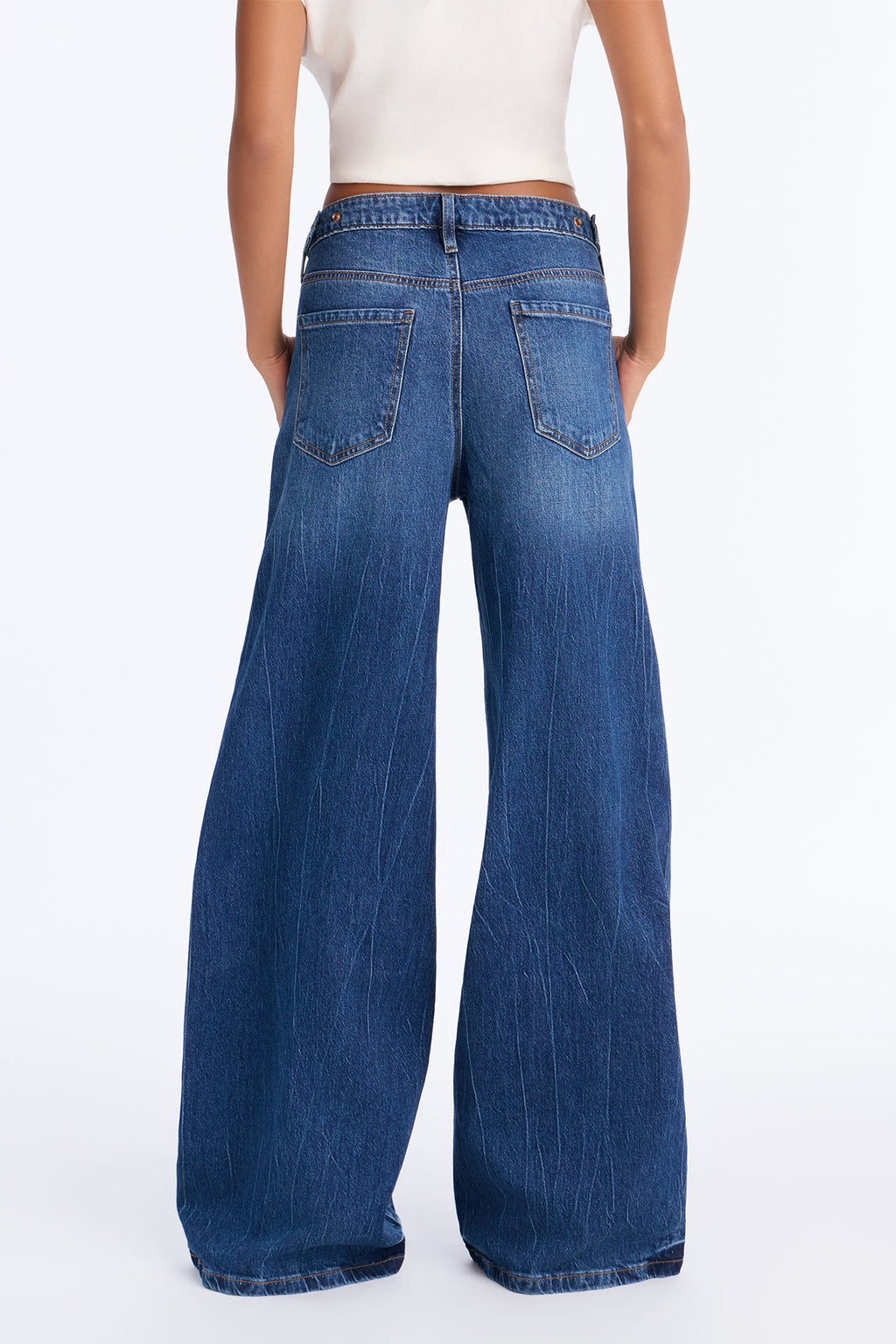Vicente Waist Adjuster Low Stretch Wide Leg Jeans - Dark Wash