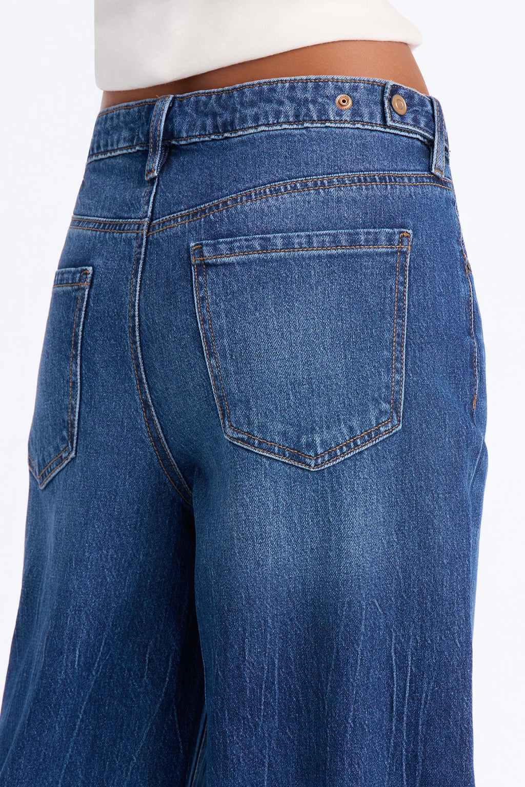 Vicente Waist Adjuster Low Stretch Wide Leg Jeans - Dark Wash