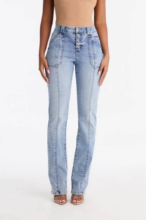 90s Buttonfly Bootcut Jeans - Light Wash