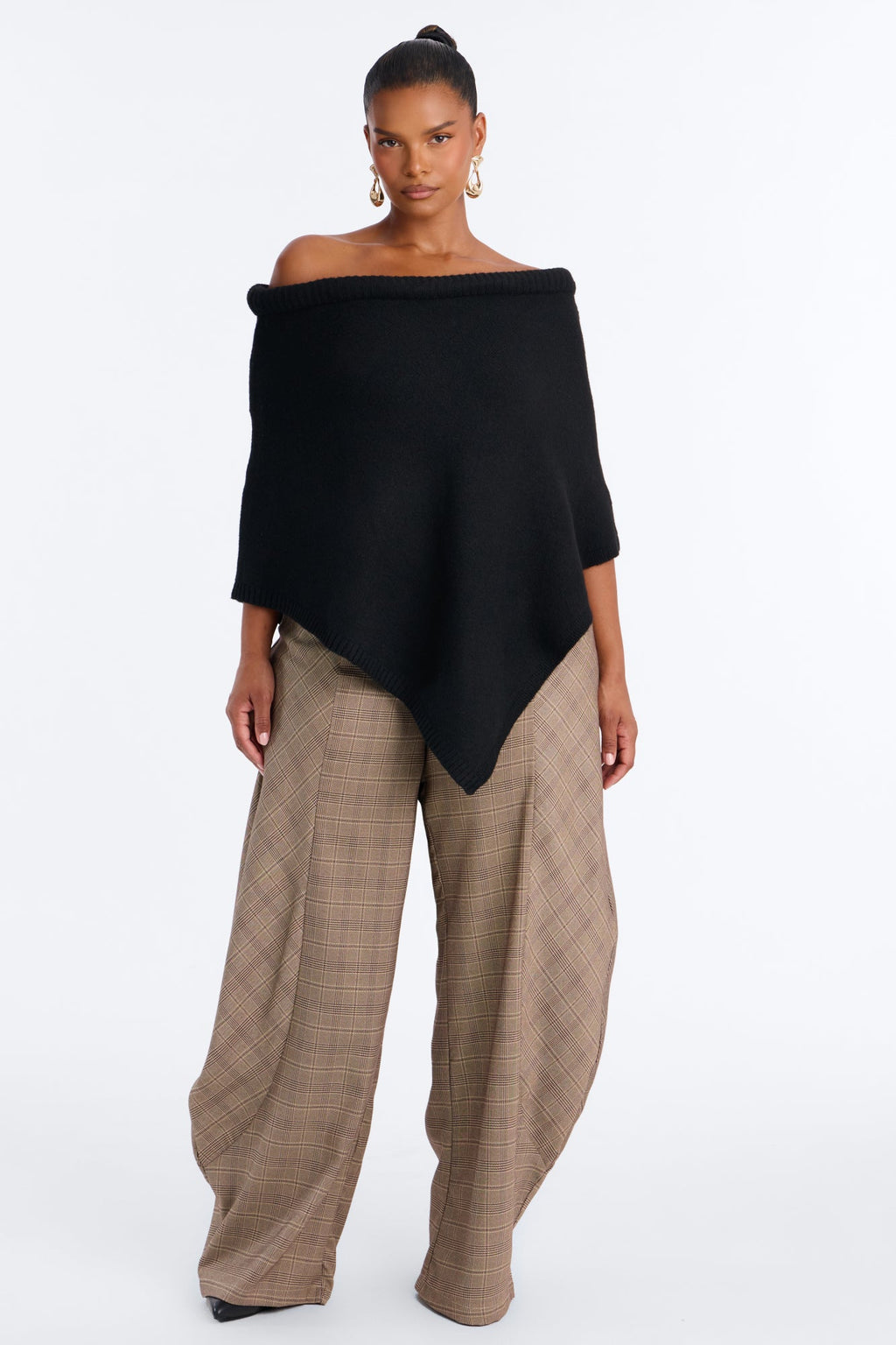 Classic One Shoulder Sweater Top - Black