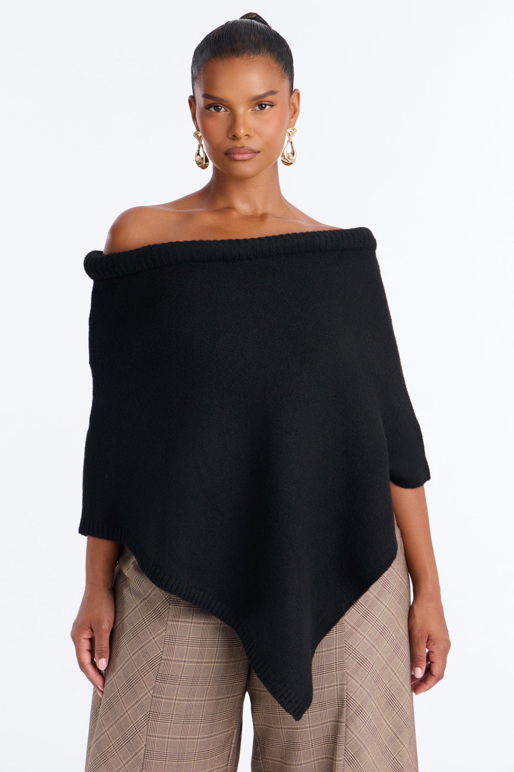 Classic One Shoulder Sweater Top - Black