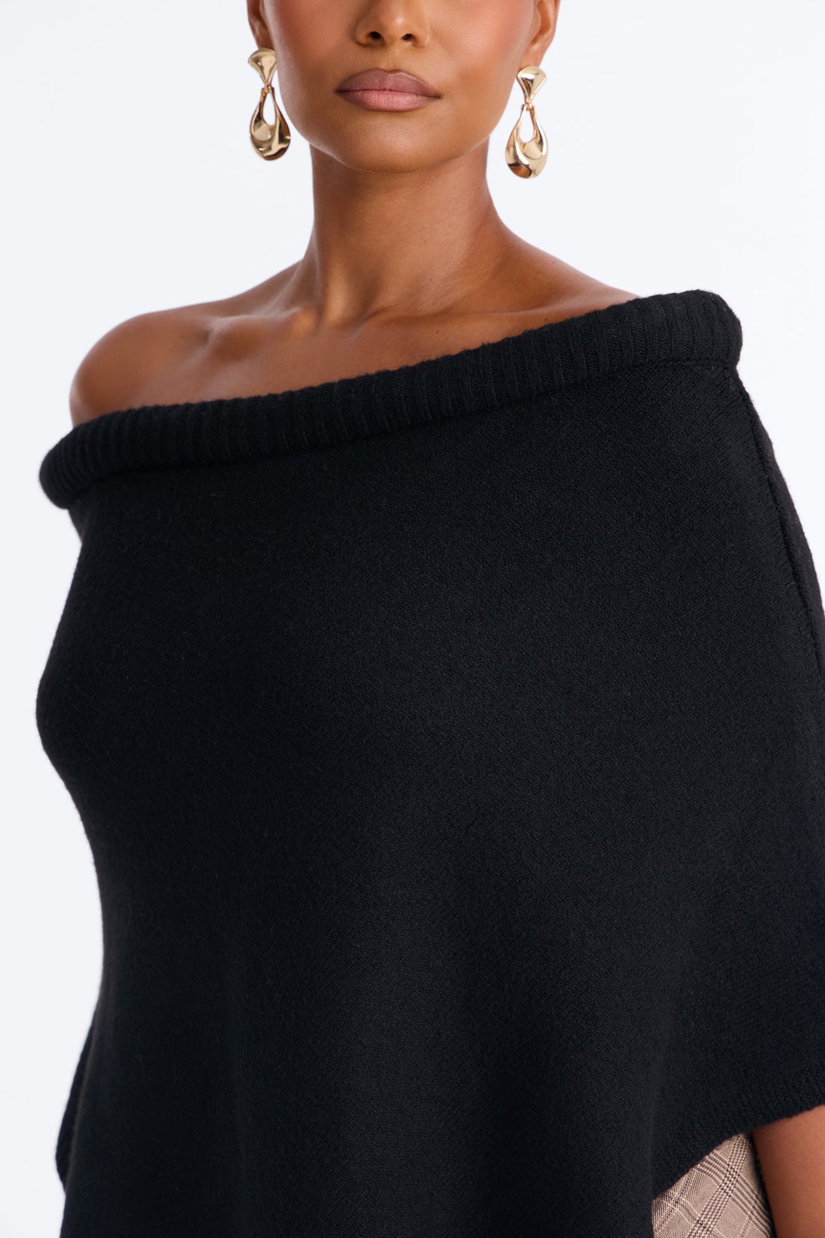 Classic One Shoulder Sweater Top - Black