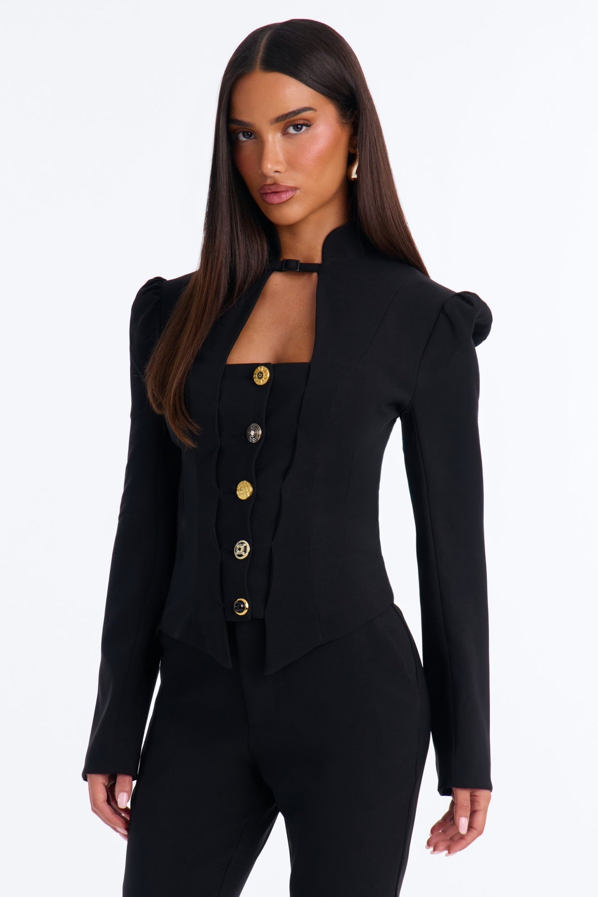 Femme Crepe Capri Pant Set - Black