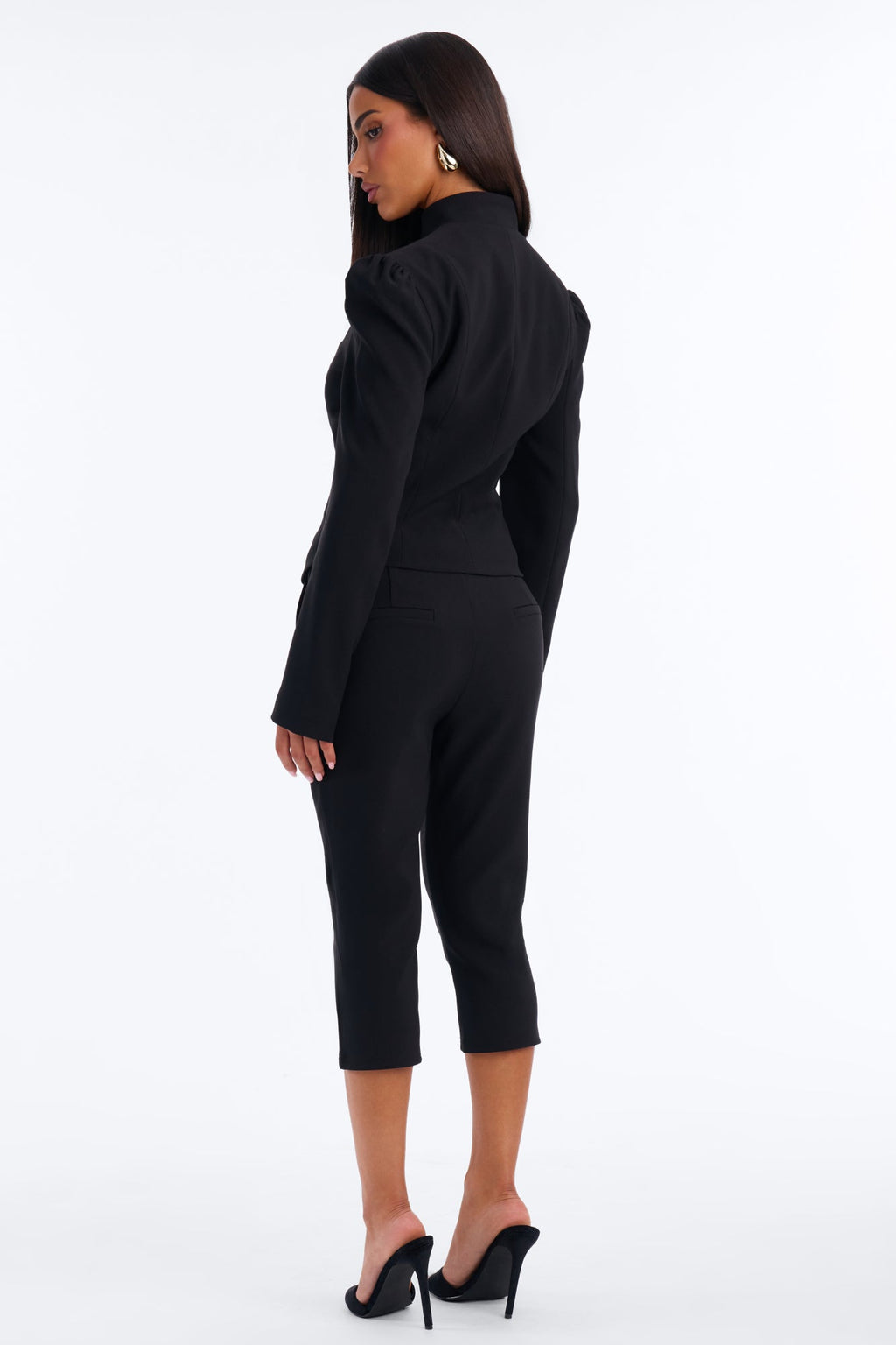 Femme Crepe Capri Pant Set - Black