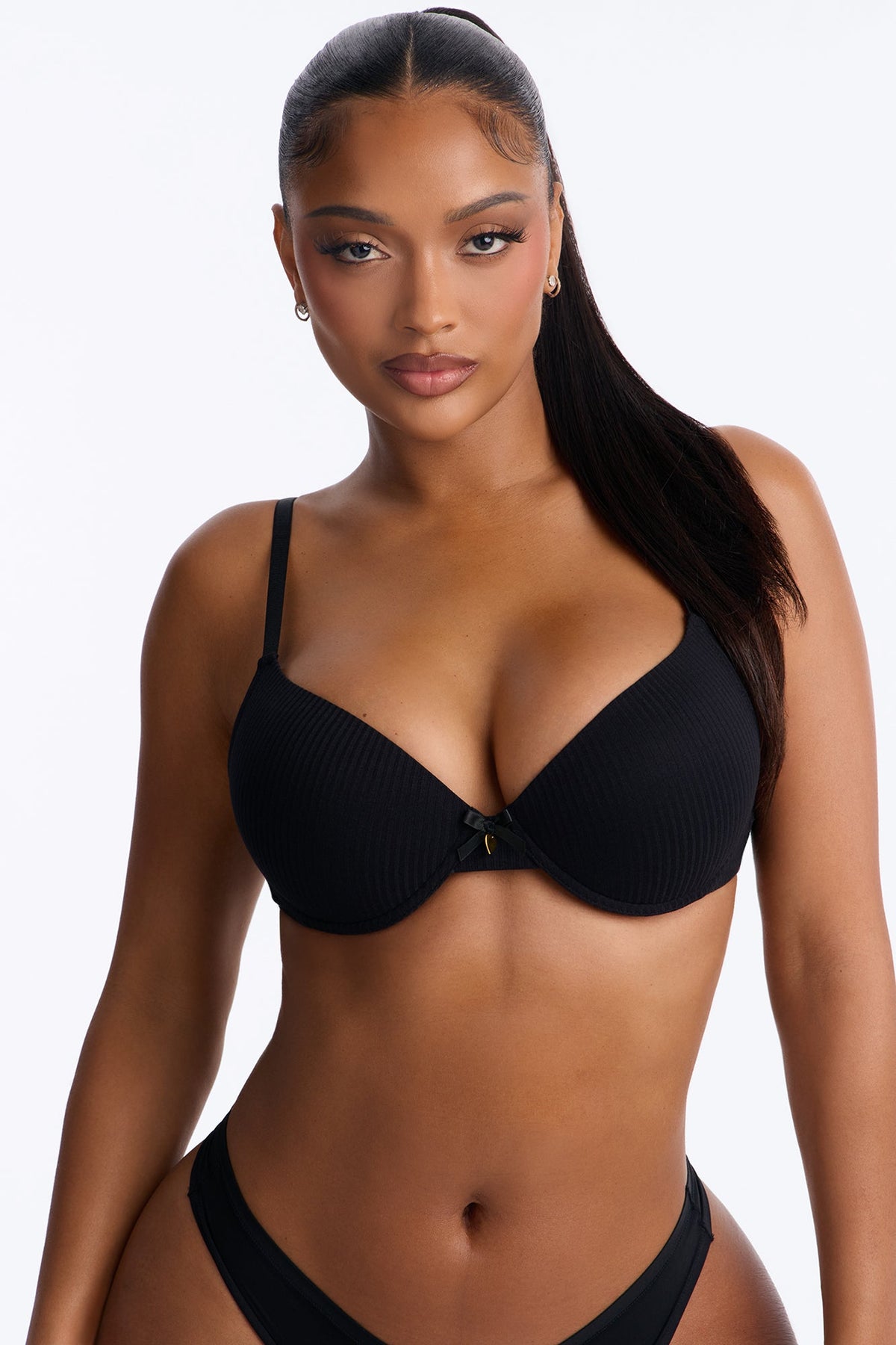 So Chill Ribbed Cotton Blend Molded Cup T-Shirt Bra - Black