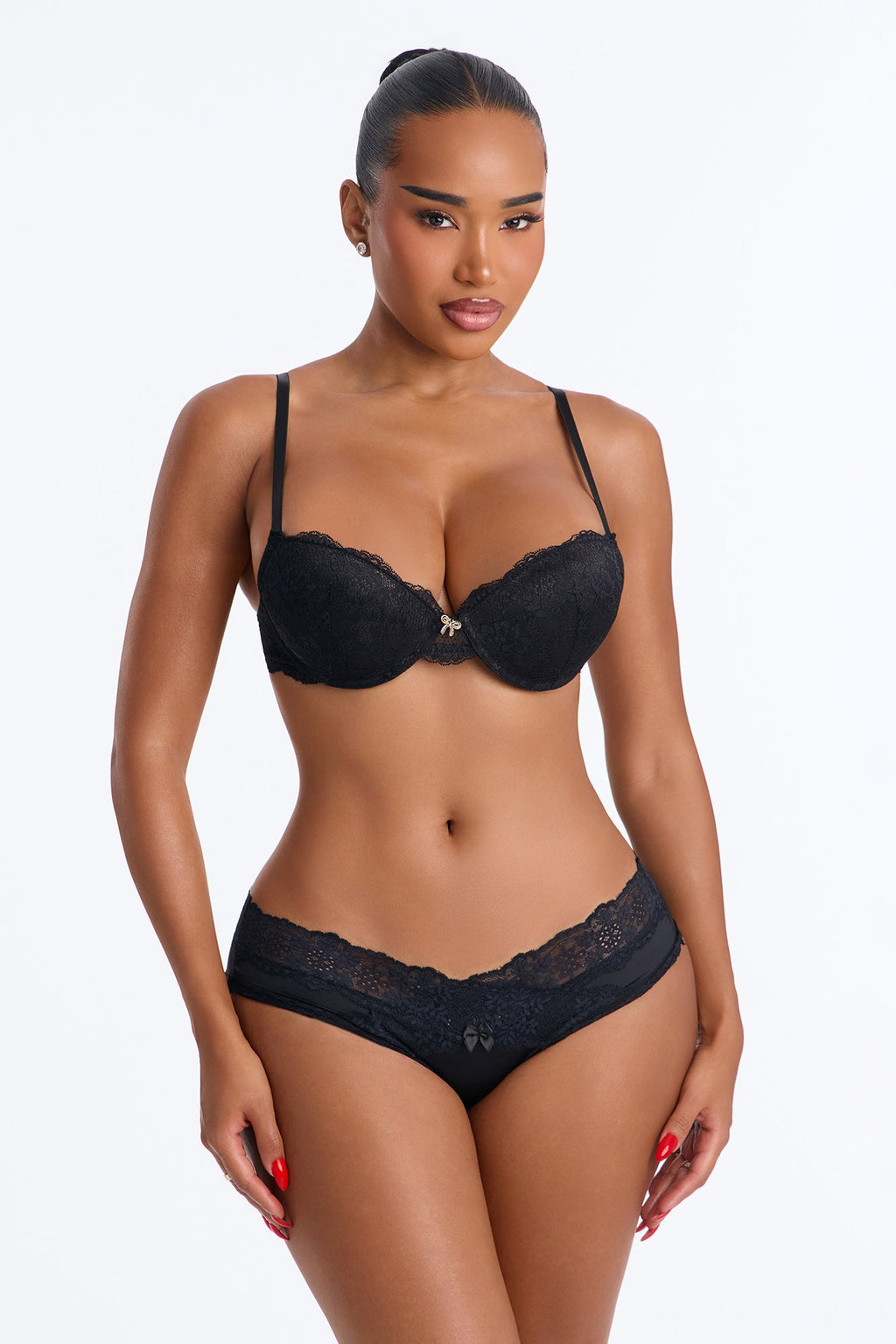 Charm Me Up Lace Push Up Balconette Bra - Black