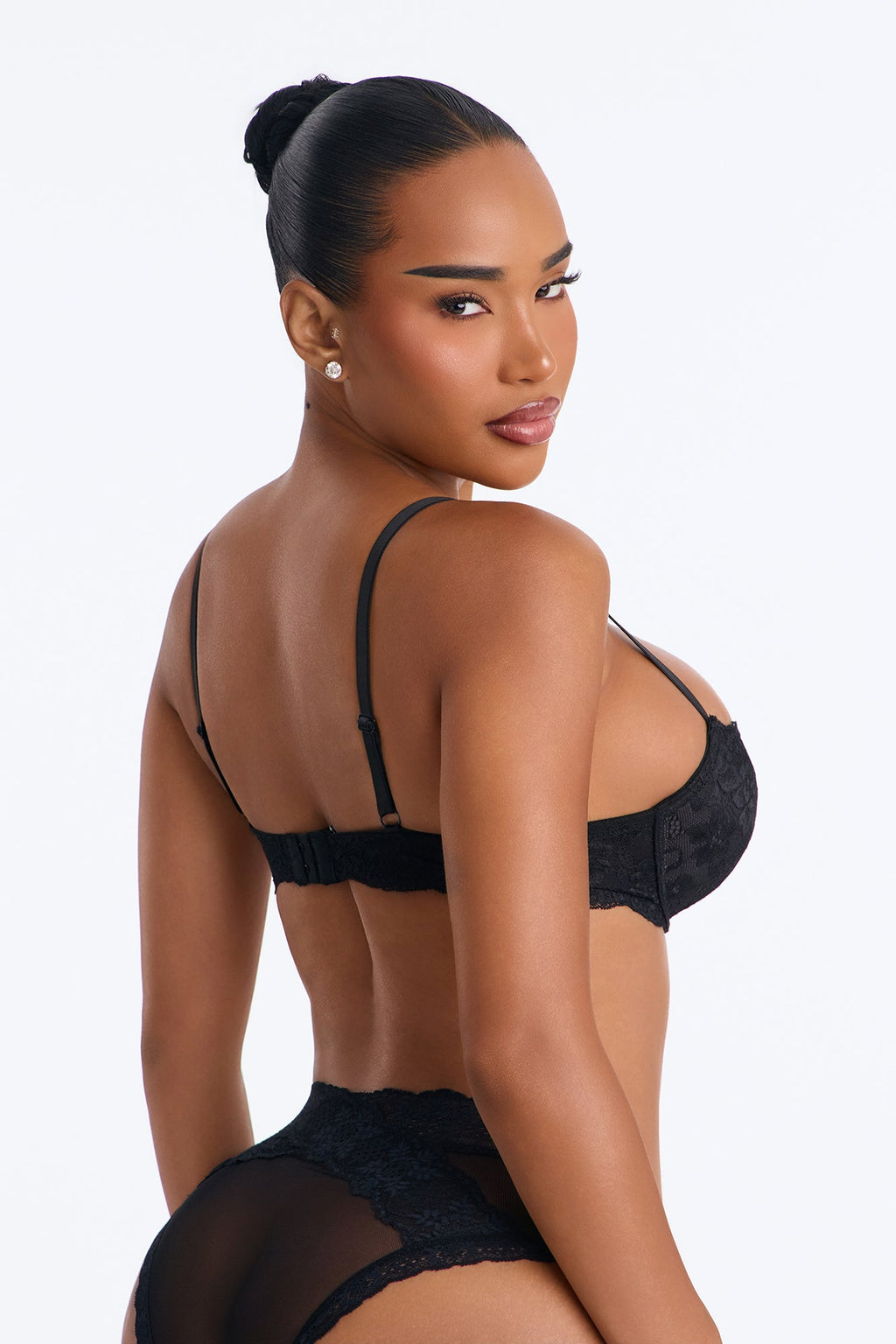 Charm Me Up Lace Push Up Balconette Bra - Black