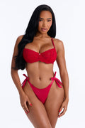 Tied To You Stretch Shiny Tanga Thong Panty - Raspberry
