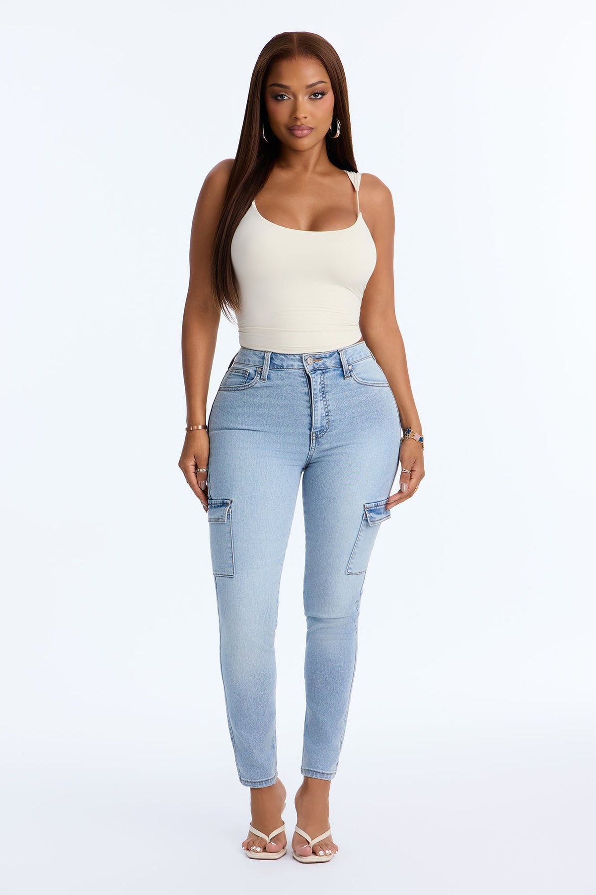 In My Element Stretch Cargo High Rise Skinny Jeans - Medium Wash