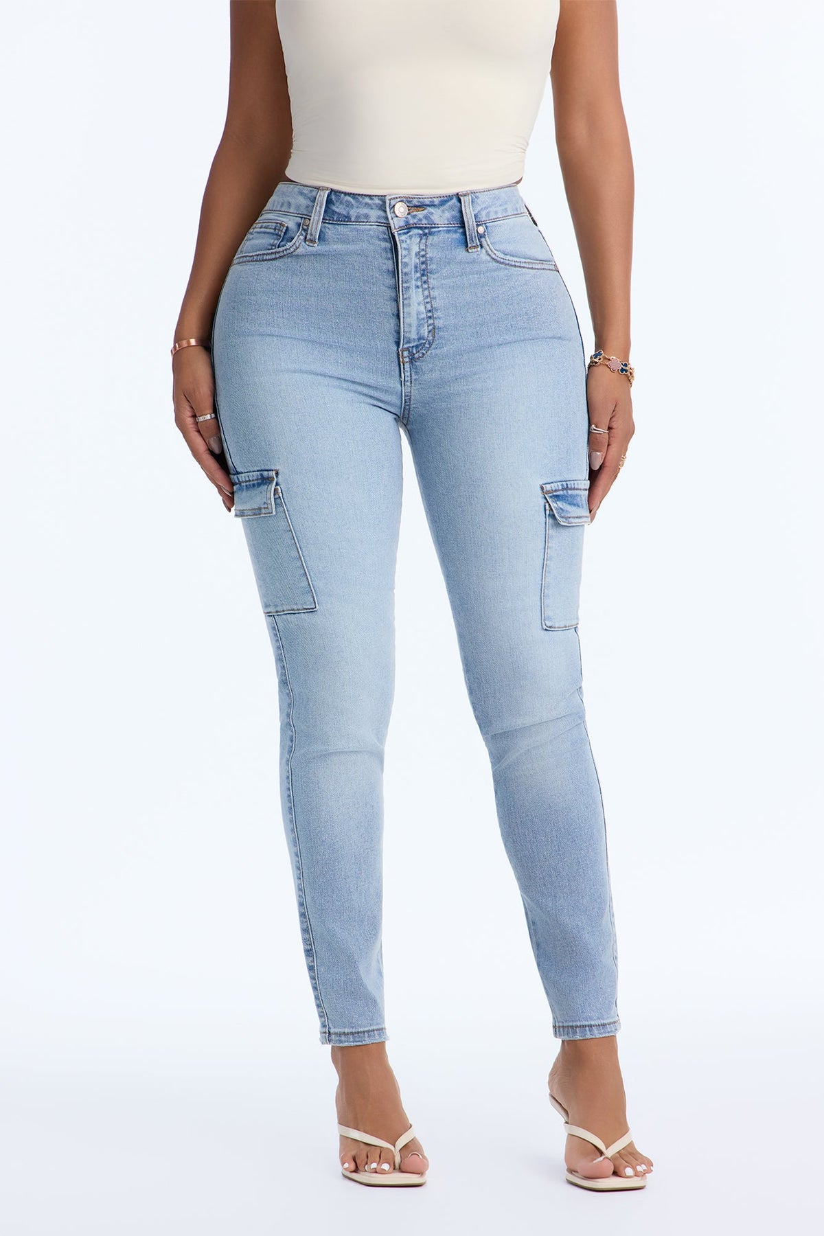 In My Element Stretch Cargo High Rise Skinny Jeans - Medium Wash