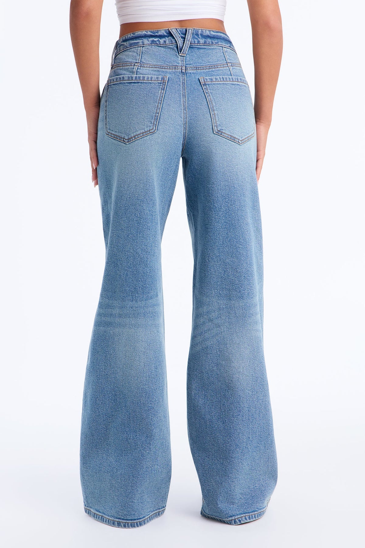 Just Because Mid Waist Wide Leg Jeans - Medium Wash