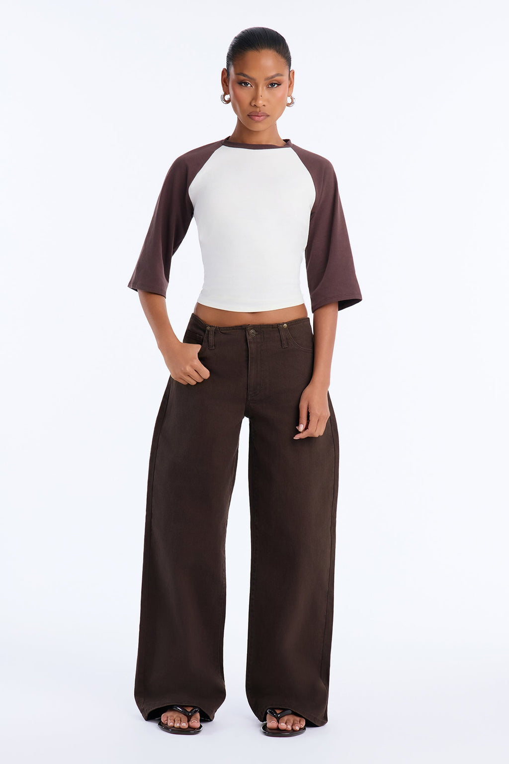 Venice Mid Waist Stretch Wide Leg Jeans - Brown